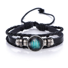 NEW Fashion 12 Constellations Leather Zodiac Sign with beads punk Bangle Bracelets For Men Boys Jewelry Travel Accessories Gifts