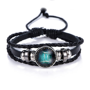 NEW Fashion 12 Constellations Leather Zodiac Sign with beads punk Bangle Bracelets For Men Boys Jewelry Travel Accessories Gifts