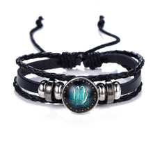 NEW Fashion 12 Constellations Leather Zodiac Sign with beads punk Bangle Bracelets For Men Boys Jewelry Travel Accessories Gifts