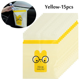 15pcs Portable Hanging Car Trash Bag Cute Cartoon Office Self-adhesive Garbage Bags Disposable Cleaning Bags Kitchen Accessories