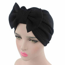 Solid Knitted hat Women Bow Hat Beanie Scarf Turban Head Wrap Cap For bandana bowknot Wrap hat Cap