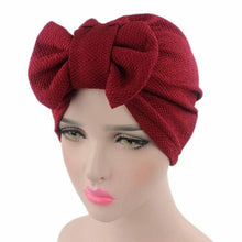 Solid Knitted hat Women Bow Hat Beanie Scarf Turban Head Wrap Cap For bandana bowknot Wrap hat Cap