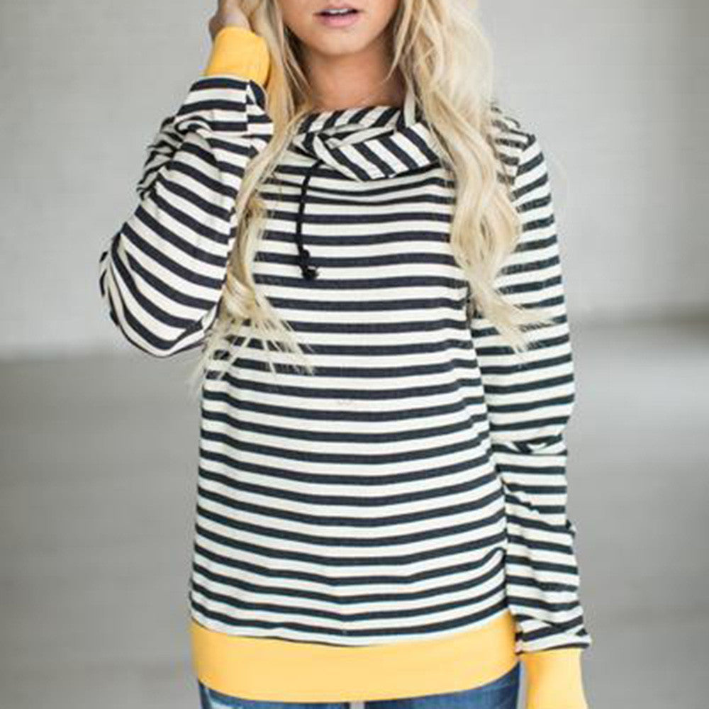 Autumn T-shirt Plus Size Womens Long Sleeve Hoodie Sweatshirt Striped Hooded Pullover Tops Tee Shirt Femme Camisetas Mujer