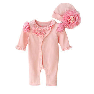 Baby Girl Solid Bodysuit Newborn Infant Baby Girls Cap Hat+Climbeing Bodysuit Playsuit Clothing Set Outfit