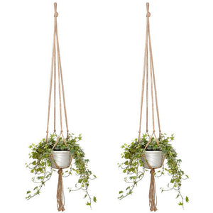 2PCS 47 Inches Plant Flower Hanger Macrame Jute for Indoor Outdoor Ceiling Deck Balcony Round and Square Pots